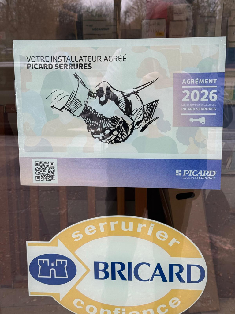 Vitrine du magasin en 2026 avec agréments Picard Serrures et Bricard